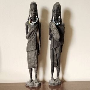 Hand Carved Wooden African Figures From Tanzania By Charles Bies Signed Ebony